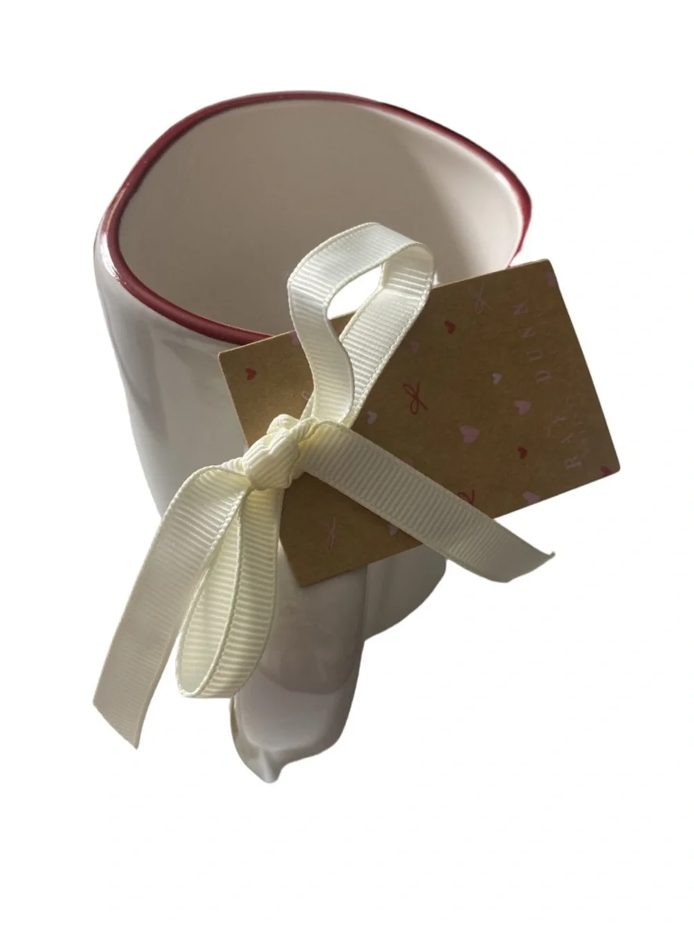 Rae Dunn White Mug with Red Heart and Gold XO Keychain